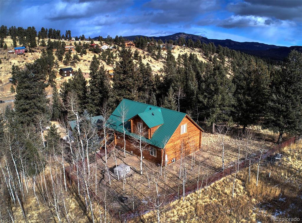 488 North Pine Drive, Bailey Colorado, aerial view of home and property